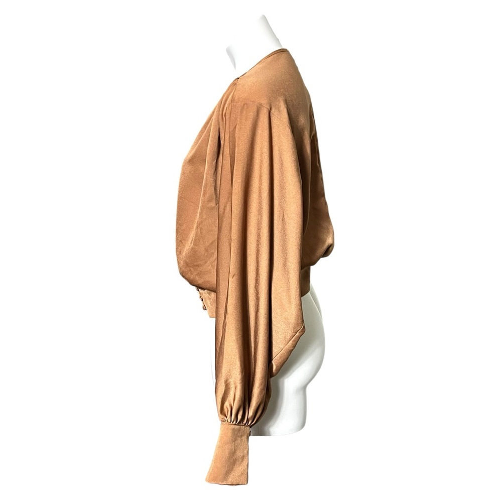 HYFVE Satin Wrap Blouse Size Large Caramel - Picture 2 of 5
